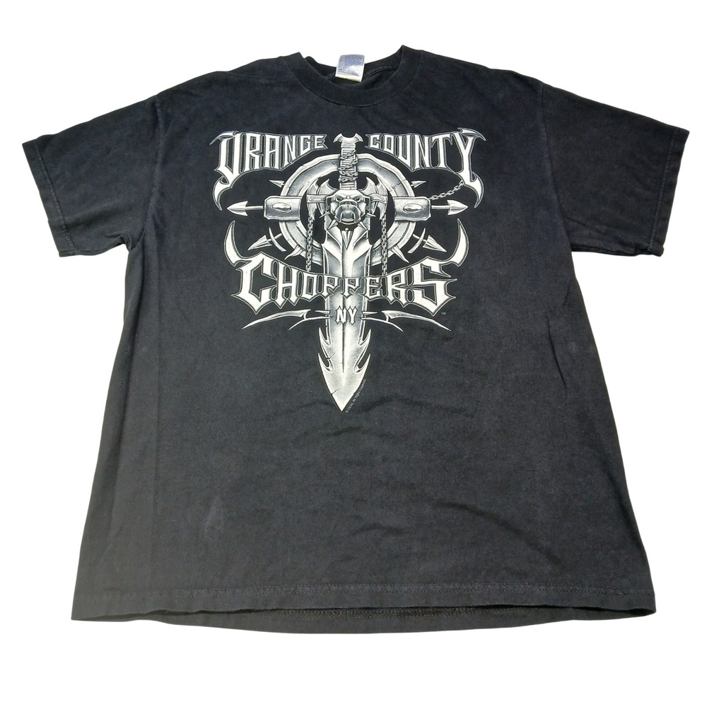 Orange County Choppers NY Graphic T-Shirt Mens Large Black Sword Bulldog OCC L